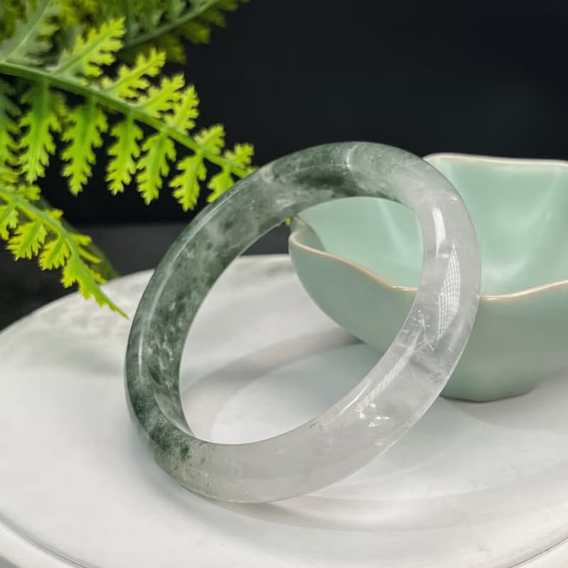 精品 綠色幻影幽靈水晶手鐲 60+MM 冰透異象綠石英手環 財運亨通
