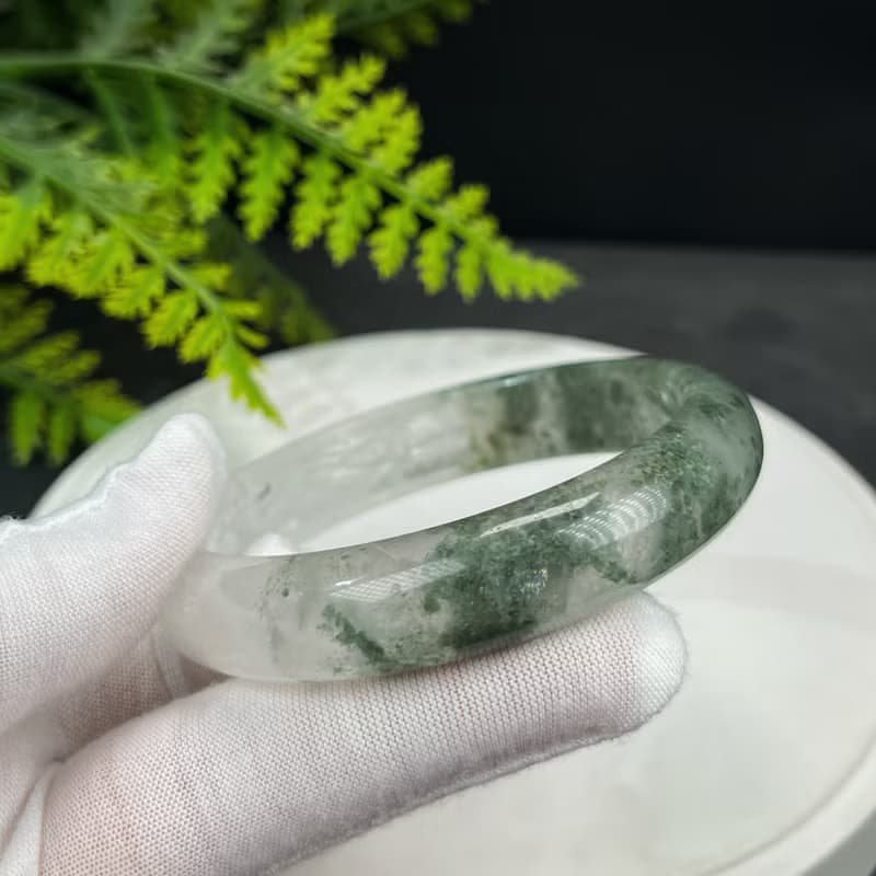 精品 綠色幻影幽靈水晶手鐲 60+MM 冰透異象綠石英手環 財運亨通