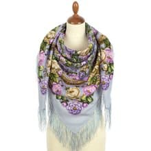 Pavlovo Posad Russian Shawl 100% Wool Scarf 125x125 cm Wrap Silk Fringe 2000-13