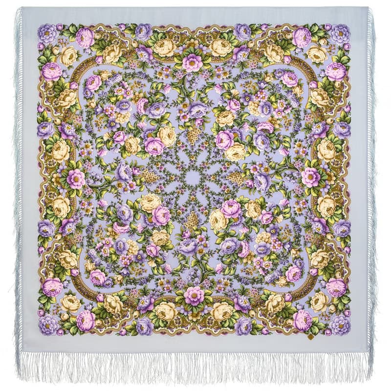 Pavlovo Posad Russian Shawl 100% Wool Scarf 125x125 cm Wrap Silk Fringe 2000-13