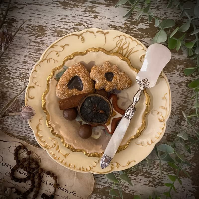 法國Art Nouveau 百年珍珠母貝柄 純銀餅乾鏟