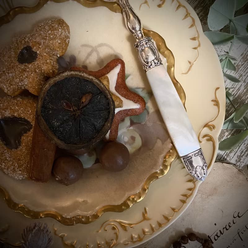 法國Art Nouveau 百年珍珠母貝柄 純銀餅乾鏟