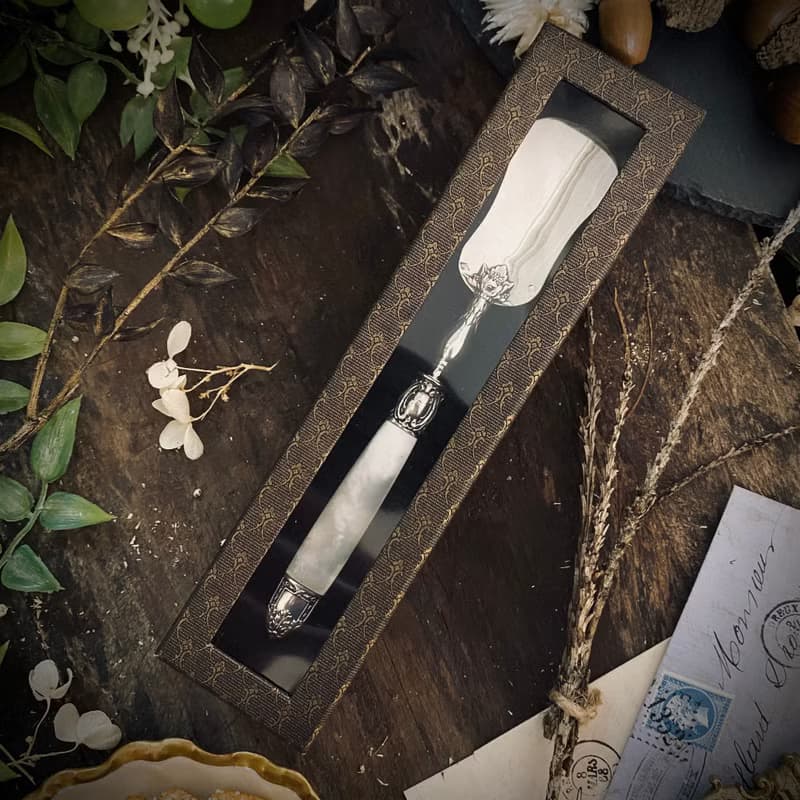 法國Art Nouveau 百年珍珠母貝柄 純銀餅乾鏟