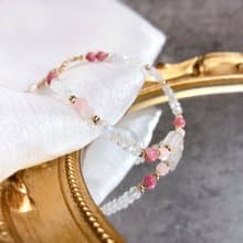 粉晶、粉澳寶、月光石 天然石手鍊
