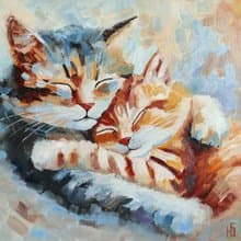 Couple Cats Oil Painting, Kitten Original Art, Romantic Pet Portrait, 手工油畫, 油畫原作