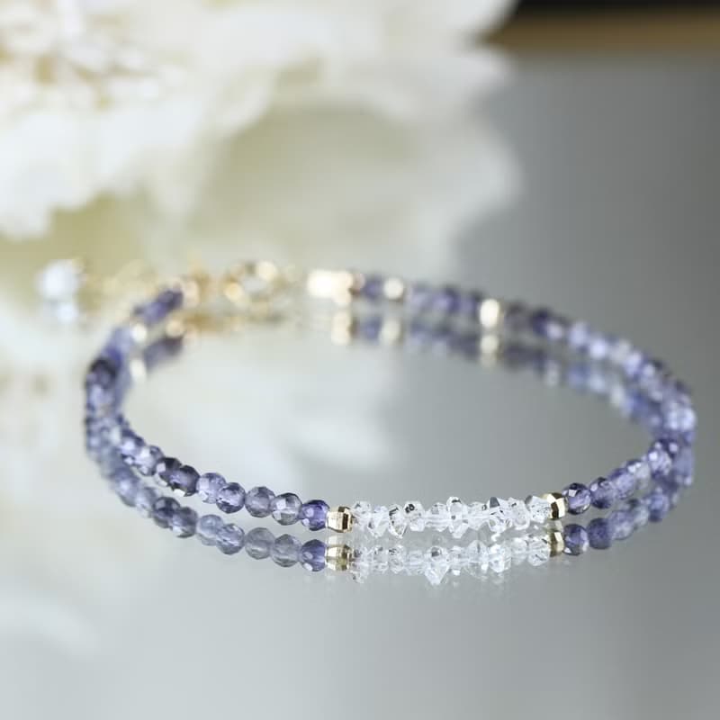 赫基蒙 堇青石。雷克雅維克的冬。極細 水晶手鍊 12月誕生石