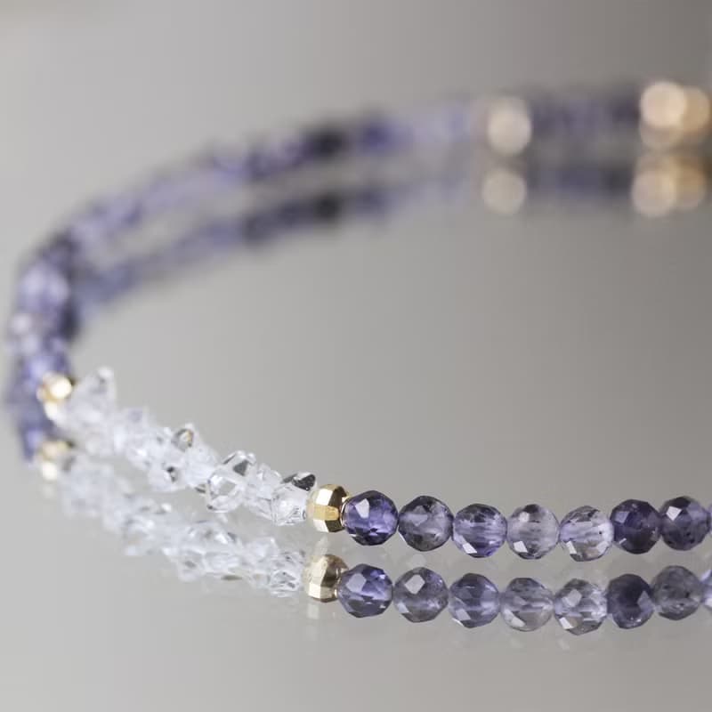 赫基蒙 堇青石。雷克雅維克的冬。極細 水晶手鍊 12月誕生石