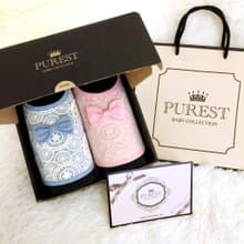 PUREST 蝴蝶結 蕾絲 圍兜 寶寶彌月禮盒組 嬰兒 新生兒 滿月送禮
