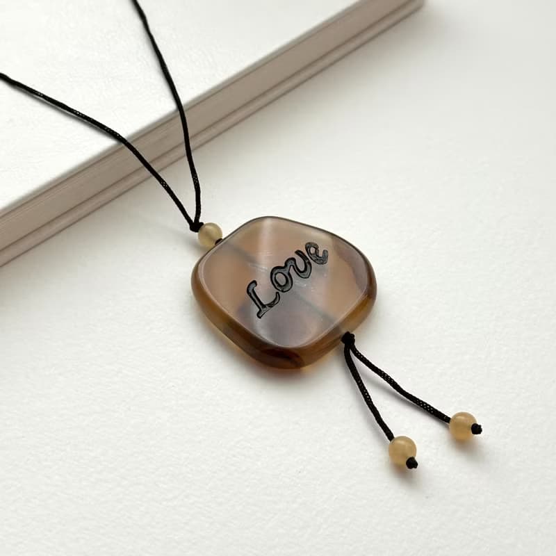 【獅子處女座|8月】啡瑪瑙祝福石塊項鏈 愛 加油| 辟邪 鎮定自信