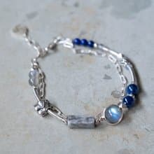 石象 - 拉長石 藍晶石 地圖石 青金石 925純銀 雙鍊手鍊