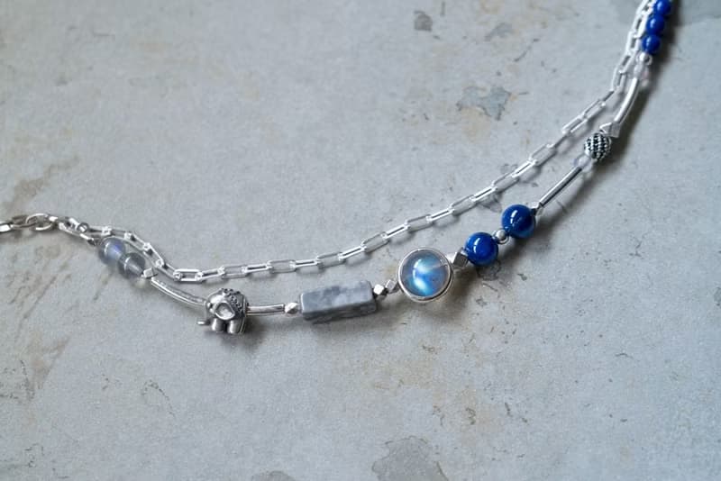 石象 - 拉長石 藍晶石 地圖石 青金石 925純銀 雙鍊手鍊