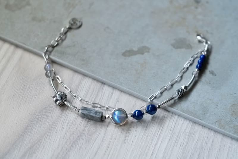 石象 - 拉長石 藍晶石 地圖石 青金石 925純銀 雙鍊手鍊