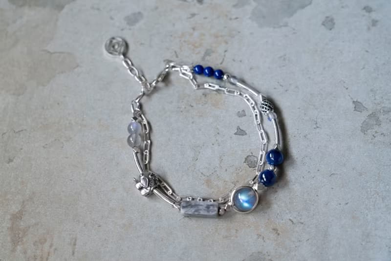 石象 - 拉長石 藍晶石 地圖石 青金石 925純銀 雙鍊手鍊