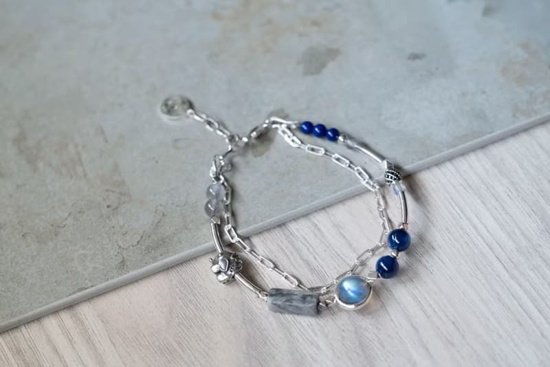 石象 - 拉長石 藍晶石 地圖石 青金石 925純銀 雙鍊手鍊