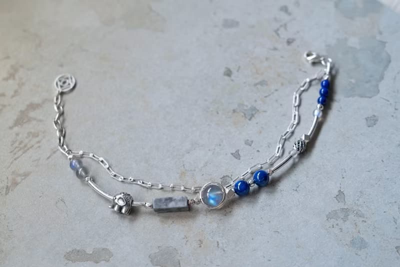石象 - 拉長石 藍晶石 地圖石 青金石 925純銀 雙鍊手鍊