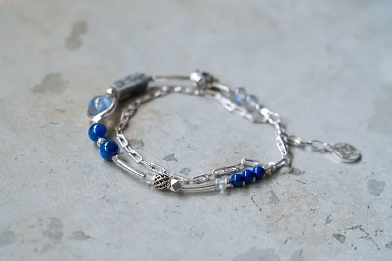 石象 - 拉長石 藍晶石 地圖石 青金石 925純銀 雙鍊手鍊