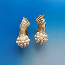 Vintage Jewelry 西洋古董飾品 優雅 小流星 仿珠 夾式耳環