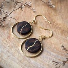 手工胡桃木耳環-圓月系列2