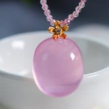 天然莫桑比剋星光粉晶蛋面吊墜六芒星光S925純銀鑲顏色粉