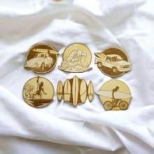 Surf Wooden Coaster Set – Beach and Surf-Themed Wooden Drink Coasters