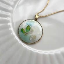 迷你畫框 -琺瑯畫項鍊- 四季之春 /黃銅 琺瑯掐絲 景泰藍