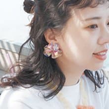 超.  立體紗裙耳環 藍粉小花