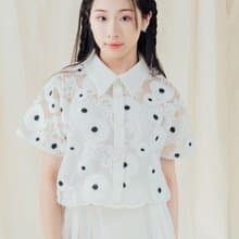 薄紗夏花刺繡連袖襯衫