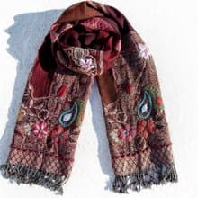 喀什米爾Cashmere/水煮羊毛披肩/針織圍巾/刺繡圍巾/羊絨披巾-花