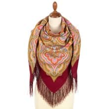 Pavlovo Posad Russian Shawl 100% Wool Scarf 125x125 cm Wrap Silk Fringe 2027-6