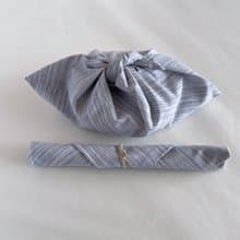 【１点もの】お弁当袋セット あずま袋と箸袋 綿麻 着物地 水色