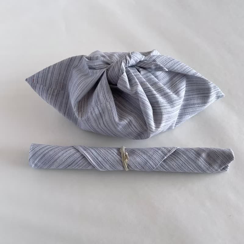 【１点もの】お弁当袋セット あずま袋と箸袋 綿麻 着物地 水色