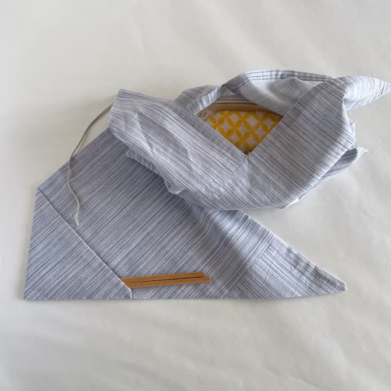【１点もの】お弁当袋セット あずま袋と箸袋 綿麻 着物地 水色