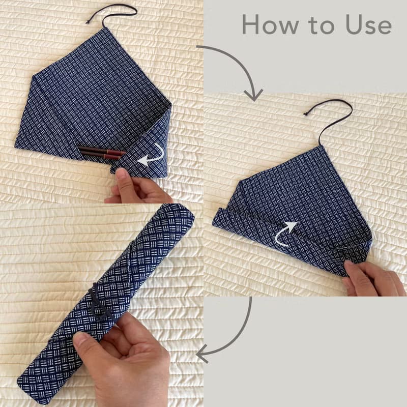 【１点もの】お弁当袋セット あずま袋と箸袋 綿麻 着物地 水色