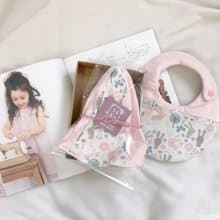 粉灰兔們的花草生活 韓國有機棉 彌月禮盒兩件組 手工漁夫帽+圍兜