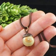 Green Brown Onyx Brass Acorn Forest Woodland Nature Jewelry Pendant Necklace