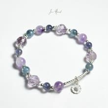 藍紫桔梗花色調-紫水晶.魔鬼海藍寶.菫青石-純銀設計手鍊