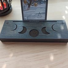 Black tarot card  stand holder display. Moon phases altar space home decor