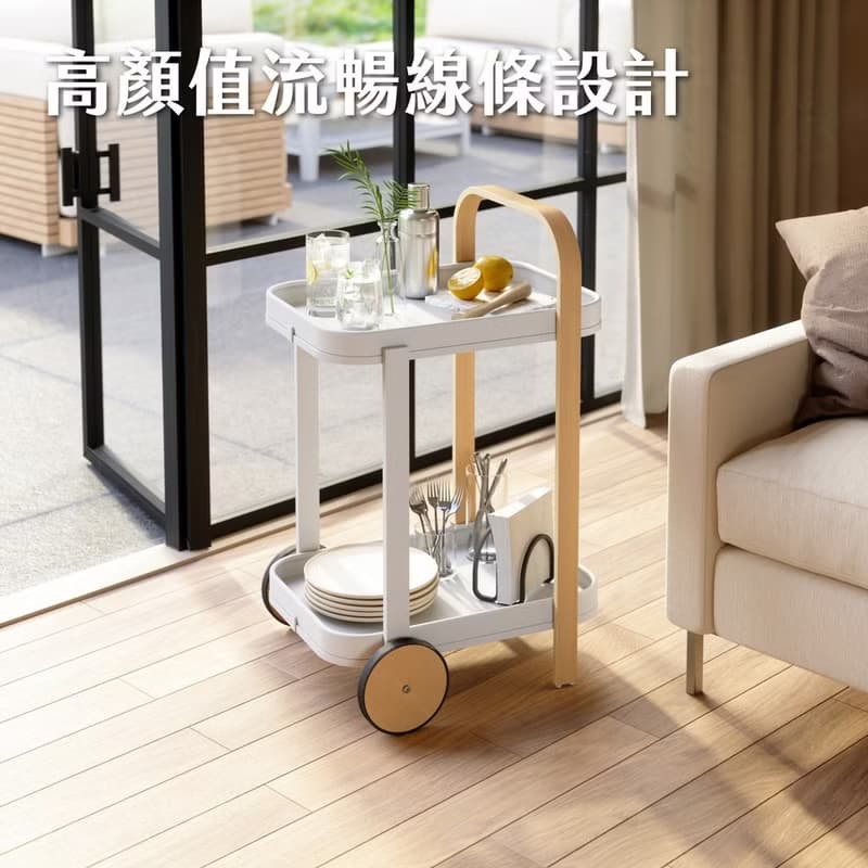 【Umbra】Bellwood雙層置物推車(原木白80cm) | 餐車 收納推車