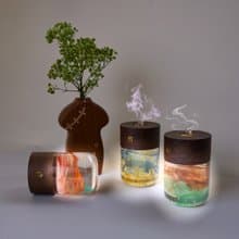 手工精油香氛燈 彩繪樹脂夜燈 香氛療癒 舒壓加熱 實木燈座設計