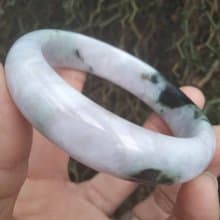Natural Burmese Jade Bangle White with Green Tinted Jadeite Bracelet Flat Inner