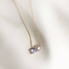 K10YG/SV925 Tanzanite Necklace, December Birthstone, Akoya Pearl Dainty Necklace