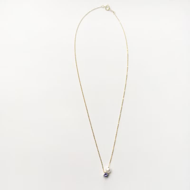 K10YG/SV925 Tanzanite Necklace, December Birthstone, Akoya Pearl Dainty Necklace