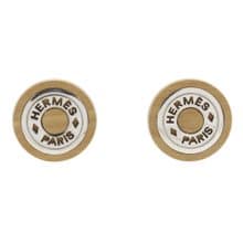【日本直送】エルメス HERMES セリエ イヤリング ウッド × 金属製 茶/シルバー 約20.3g レディース【中古】