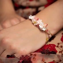 紅臉頰花束鍍14K金手鐲 - 手工製作飾品