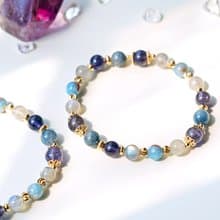 宙夜星夢 手鍊。堇青石 藍兔毛 島嶼海藍寶 拉長石。專注 勇氣 智