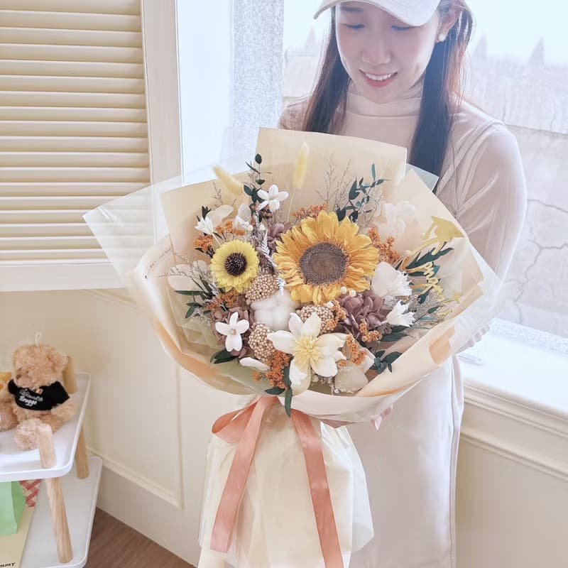 經典色永生向日葵大花束 太陽花花束 向日葵花束 畢業花束