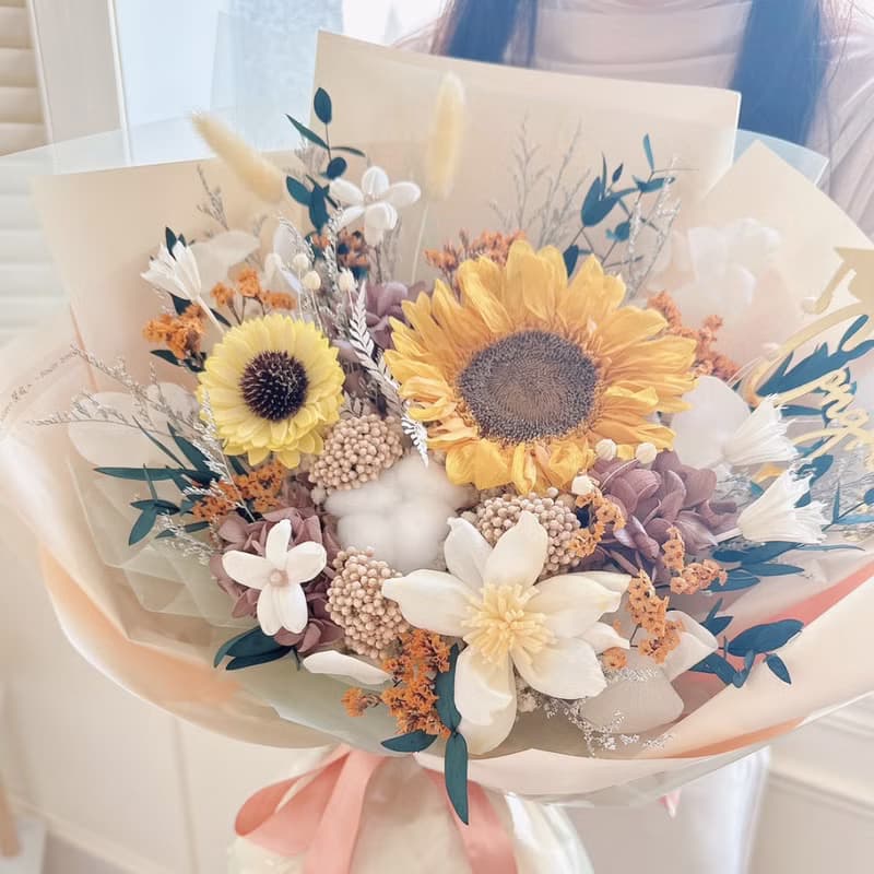 經典色永生向日葵大花束 太陽花花束 向日葵花束 畢業花束