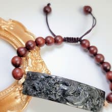 緬甸A貨翡翠手工精雕孤品冰烏雞大龍牌手串