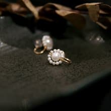 白色雛菊 珍珠耳環 貼耳 可改夾式 手工無痛耳夾