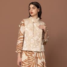 【MEDUSA】中式金絲緹花毛邊鋪棉背心外套(M-2L) | 小禮服外套